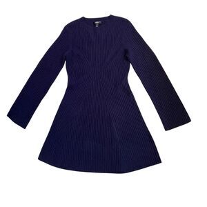 AQUA 100% Cashmere Contour Ribbed Mini Dress Navy Blue Women's Small NWOT